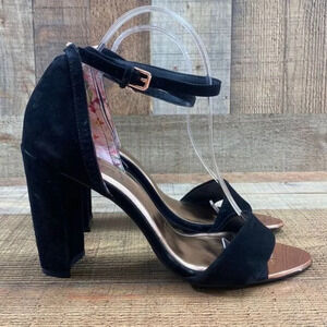 Ted Baker London Suede Leather Pumps Black Floral Open‎ Toe Heels Womens 9